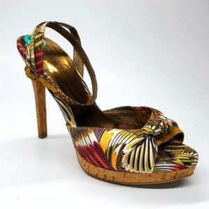 Carlos by Carlos Santana Pasadena Cork Stilettos Ankle Strap Heels 8